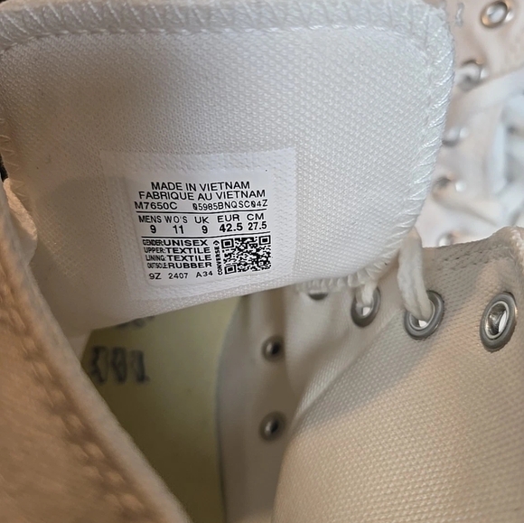 Unisex Converse Chuck Taylor All Star Hi Top Sneakers Men US 9 Women US 11 White - Picture 9 of 9